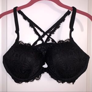VS PINK “Date” Push Up Racerback Bra Black Lace